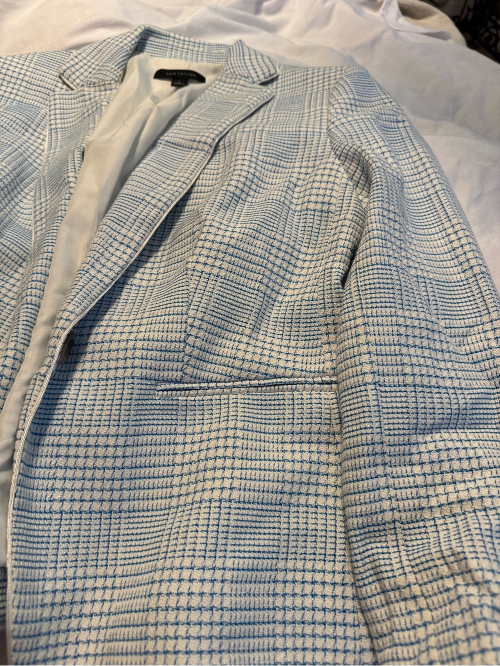 Ann Taylor Blue and White Plaid-Texture Blazer - Picture 3 of 4